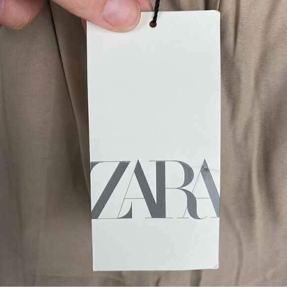 Zara Womens Elastic Waist Straight Leg Pull-On Trouser Pants Tan Medium NWT - Picture 10 of 11